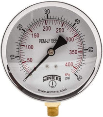 Winters - 4" Dial, 1/4 Thread, 0-60 Scale Range, Pressure Gauge - Lower Connection Mount, Accurate to 3-2-3% of Scale - Americas Industrial Supply