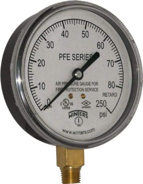 Winters - 3-1/2" Dial, 1/4 Thread, 0-250 Scale Range, Pressure Gauge - Lower Connection Mount, Accurate to 3-2-3% of Scale - Americas Industrial Supply