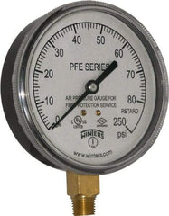 Winters - 3-1/2" Dial, 1/4 Thread, 0-250 Scale Range, Pressure Gauge - Lower Connection Mount, Accurate to 3-2-3% of Scale - Americas Industrial Supply