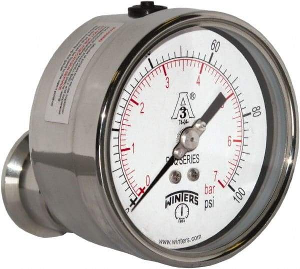 Winters - 4" Dial, 1-1/2 Thread, 0-100 Scale Range, Pressure Gauge - Center Back Connection Mount, Accurate to 0.01% of Scale - Americas Industrial Supply