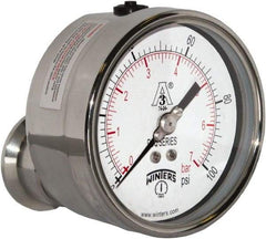 Winters - 4" Dial, 1-1/2 Thread, 0-100 Scale Range, Pressure Gauge - Center Back Connection Mount, Accurate to 0.01% of Scale - Americas Industrial Supply