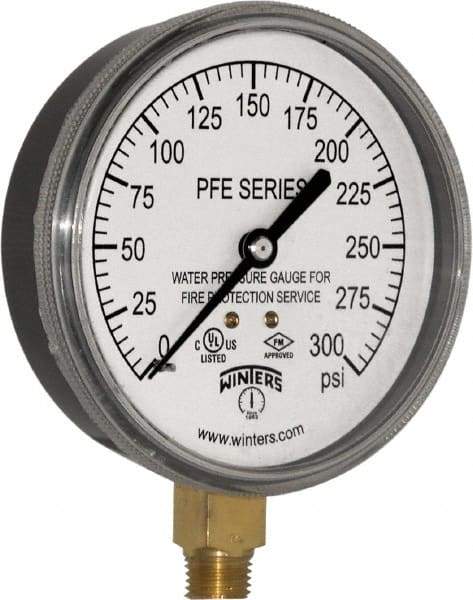 Winters - 3-1/2" Dial, 1/4 Thread, 0-300 Scale Range, Pressure Gauge - Lower Connection Mount, Accurate to 3-2-3% of Scale - Americas Industrial Supply