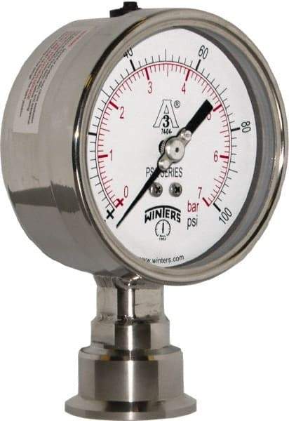 Winters - 4" Dial, 1-1/2 Thread, 0-100 Scale Range, Pressure Gauge - Lower Connection Mount, Accurate to 0.01% of Scale - Americas Industrial Supply