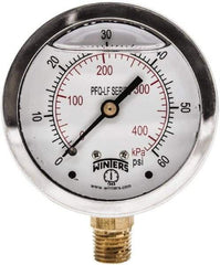 Winters - 2-1/2" Dial, 1/4 Thread, 0-60 Scale Range, Pressure Gauge - Lower Connection Mount, Accurate to 1.5% of Scale - Americas Industrial Supply