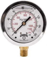 Winters - 2-1/2" Dial, 1/4 Thread, 0-160 Scale Range, Pressure Gauge - Lower Connection Mount, Accurate to 1.5% of Scale - Americas Industrial Supply