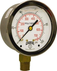 Winters - 2-1/2" Dial, 1/4 Thread, 0-100 Scale Range, Pressure Gauge - Lower Connection Mount, Accurate to 1.5% of Scale - Americas Industrial Supply