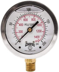 Winters - 2-1/2" Dial, 1/4 Thread, 0-200 Scale Range, Pressure Gauge - Lower Connection Mount, Accurate to 1.5% of Scale - Americas Industrial Supply