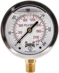 Winters - 2-1/2" Dial, 1/4 Thread, 0-300 Scale Range, Pressure Gauge - Lower Connection Mount, Accurate to 1.5% of Scale - Americas Industrial Supply