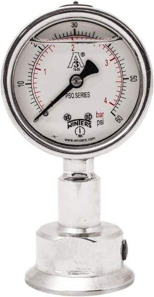 Winters - 2-1/2" Dial, 1-1/2 Thread, 0-60 Scale Range, Pressure Gauge - Lower Connection Mount, Accurate to 1.5% of Scale - Americas Industrial Supply