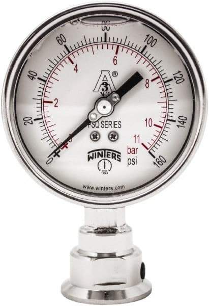 Winters - 4" Dial, 1-1/2 Thread, 0-160 Scale Range, Pressure Gauge - Lower Connection Mount, Accurate to 0.01% of Scale - Americas Industrial Supply