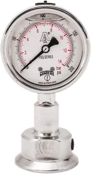 Winters - 2-1/2" Dial, 1-1/2 Thread, 0-200 Scale Range, Pressure Gauge - Lower Connection Mount, Accurate to 1.5% of Scale - Americas Industrial Supply