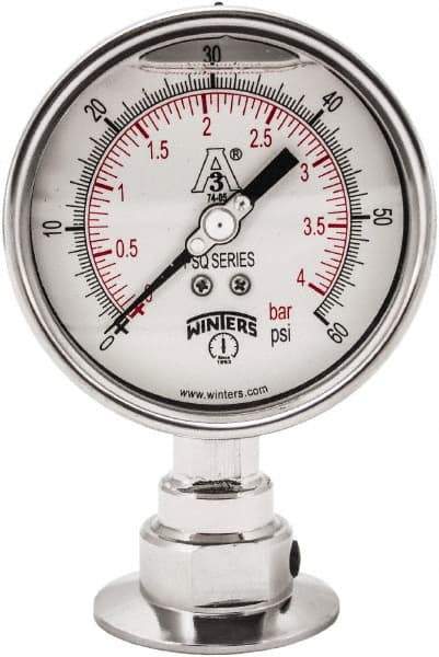 Winters - 4" Dial, 2 Thread, 0-60 Scale Range, Pressure Gauge - Lower Connection Mount, Accurate to 0.01% of Scale - Americas Industrial Supply