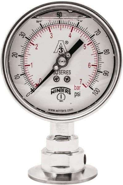 Winters - 4" Dial, 2 Thread, 0-100 Scale Range, Pressure Gauge - Lower Connection Mount, Accurate to 0.01% of Scale - Americas Industrial Supply