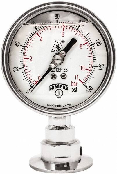 Winters - 4" Dial, 2 Thread, 0-160 Scale Range, Pressure Gauge - Lower Connection Mount, Accurate to 0.01% of Scale - Americas Industrial Supply