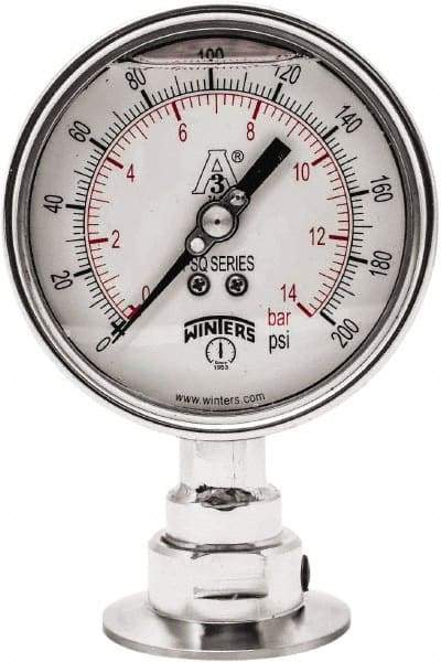 Winters - 4" Dial, 2 Thread, 0-200 Scale Range, Pressure Gauge - Lower Connection Mount, Accurate to 0.01% of Scale - Americas Industrial Supply