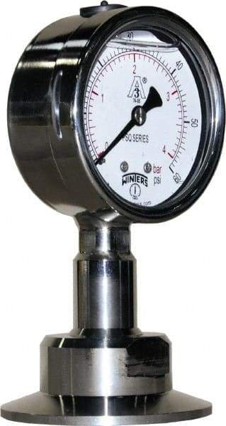 Winters - 2-1/2" Dial, 2 Thread, 0-60 Scale Range, Pressure Gauge - Lower Connection Mount, Accurate to 1.5% of Scale - Americas Industrial Supply