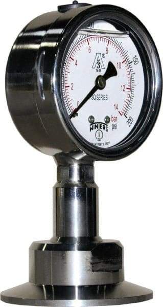 Winters - 2-1/2" Dial, 2 Thread, 0-200 Scale Range, Pressure Gauge - Lower Connection Mount, Accurate to 1.5% of Scale - Americas Industrial Supply