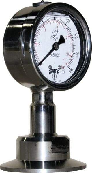 Winters - 2-1/2" Dial, 2 Thread, 0-160 Scale Range, Pressure Gauge - Lower Connection Mount, Accurate to 1.5% of Scale - Americas Industrial Supply