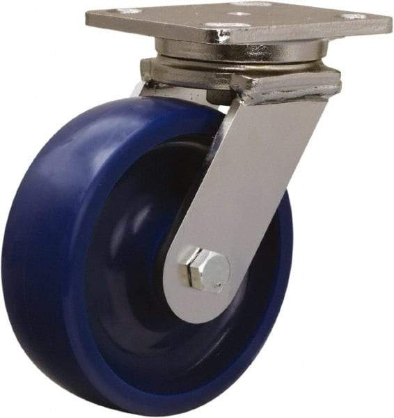 Hamilton - 6" Diam x 2" Wide x 7-1/2" OAH Top Plate Mount Swivel Caster - Polyurethane, 1,100 Lb Capacity, Stainless Steel Double Shielded Precision Ball Bearing, 4 x 5" Plate - Americas Industrial Supply