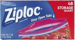 Ziploc - 48 Piece, 1 Quart Capacity, 9.6 Inch Wide x 8-1/2 Inch High, Ziploc Storage Bag - 9 Pack, 1.75 mil Thick, Plastic - Americas Industrial Supply