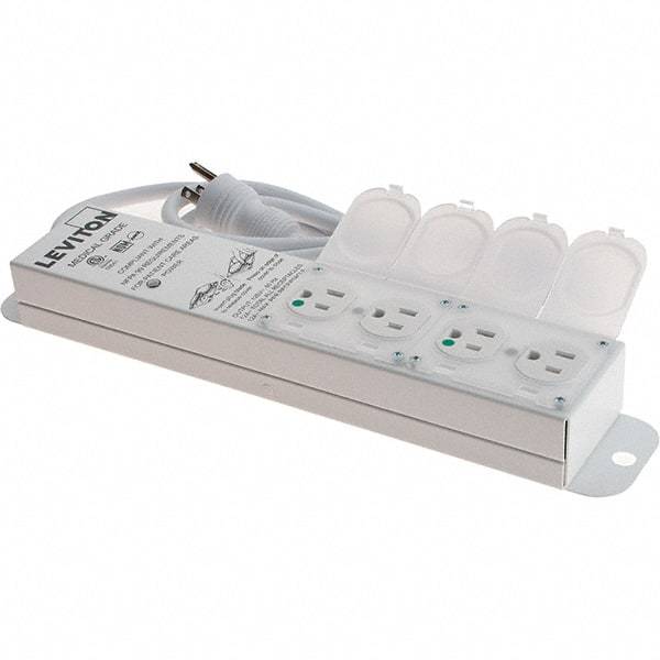 Leviton - 4 Outlets, 125 VAC15 Amps, 7' Cord, Standard Power Outlet Strip - Wall/Surface Mount, 5-20 NEMA Configuration, 1' Strip, UL 60601-1 - Americas Industrial Supply