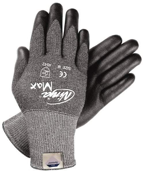 MCR Safety - Size S (7), ANSI Cut Lvl 3, Nitrile Coated Dyneema Cut Resistant Gloves - 9" Long, Palm & Fingertips Coated, Knit Wrist, Gray/Black, Paired - Americas Industrial Supply