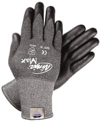 MCR Safety - Size S (7), ANSI Cut Lvl 3, Nitrile Coated Dyneema Cut Resistant Gloves - 9" Long, Palm & Fingertips Coated, Knit Wrist, Gray/Black, Paired - Americas Industrial Supply