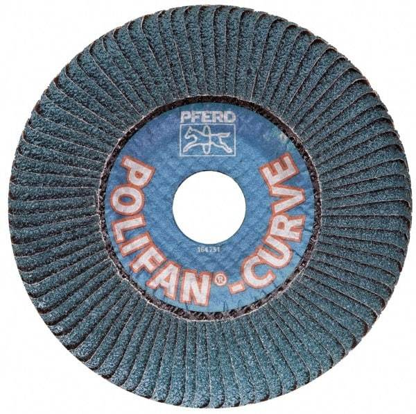 PFERD - 60 Grit, 4-1/2" Disc Diam, 5/8-11 Center Hole, Type 27 Ceramic Flap Disc - 13,300 Max RPM, Fiberglass Backing, Arbor Attaching System, Coated - Americas Industrial Supply