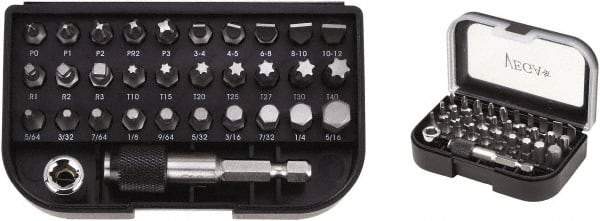 VEGA Industries - 32 Piece, 1/4" Drive Screwdriver Bit Set - #0 to #3 Phillips, 5/64 to 5/16" Hex, T10 to T40 Torx, #1 to #3 Square Recess - Americas Industrial Supply
