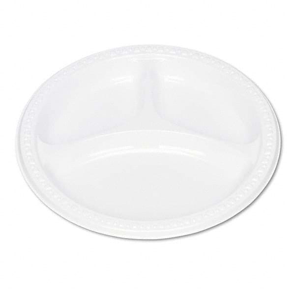 Tablemate Products - Plastic Dinnerware, Compartment Plates, 9" Diam, White, 125/Pack - Americas Industrial Supply