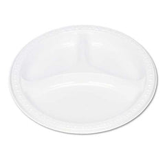 Tablemate Products - Plastic Dinnerware, Compartment Plates, 9" Diam, White, 125/Pack - Americas Industrial Supply