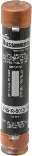 Cooper Bussmann - 250 VDC, 600 VAC, 50 Amp, Time Delay General Purpose Fuse - Fuse Holder Mount, 5-1/2" OAL, 20 at DC, 200 (RMS) kA Rating, 27mm Diam - Americas Industrial Supply