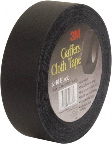 3M - 48mm x 54.8m Black Gaffers Tape - 12 mil, Rubber Adhesive, Vinyl Backing, 45 Lb/ln Tensile Strength, Series 6910 - Americas Industrial Supply