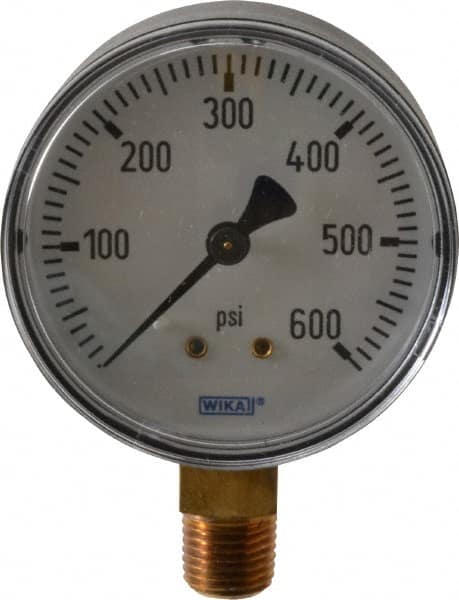 Wika - 2-1/2" Dial, 1/4 Thread, 0-600 Scale Range, Pressure Gauge - Lower Connection Mount, Accurate to 3-2-3% of Scale - Americas Industrial Supply