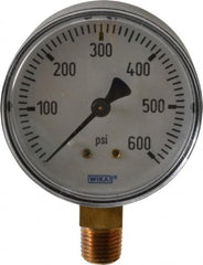 Wika - 2-1/2" Dial, 1/4 Thread, 0-600 Scale Range, Pressure Gauge - Lower Connection Mount, Accurate to 3-2-3% of Scale - Americas Industrial Supply