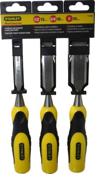 Stanley - 3 Piece Wood Chisel Set - 9" OAL, Bi-Material, Sizes Included 1/2 to 1" - Americas Industrial Supply