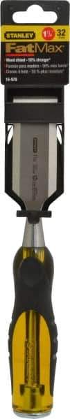 Stanley - 9" OAL x 1-1/4" Blade Width Wood Chisel - 1-1/4" Tip, Acetate & Rubber Grip Handle - Americas Industrial Supply