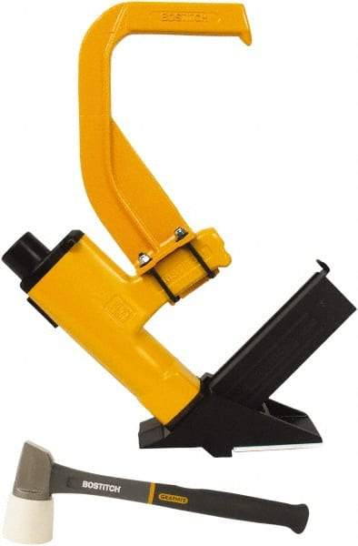 Stanley Bostitch - 1/2" Crown, 16 Gauge, 92 Staple Capacity Power Stapler - 1/4" Inlet, 70 to 90 psi Air Pressure, Includes Graphite Mallet & Pre-Finished Flooring Adapter Foot - Americas Industrial Supply