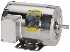 Baldor - 1 hp, TENV Enclosure, 1,725 RPM, 208-230/460 Volt, 60/50 Hz, Three Phase Energy Efficient Motor - Size 56C Frame, C-Face/Base Mount, 1 Speed, Ball Bearings, 1.60 Full Load Amps, F Class Insulation - Americas Industrial Supply