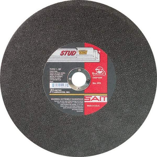 Sait - 12" Aluminum Oxide Cutoff Wheel - 3/32" Thick, 1" Arbor, 5,100 Max RPM, Use with Chop Saws - Americas Industrial Supply