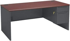 Hon - Steel-Reinforced High-Pressure Laminate/Metal Right Pedestal Desk - 66" Wide x 30" Deep x 29" High, Mahogany/Charcoal - Americas Industrial Supply