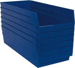 Quantum Storage - 50 Lb. Load Capacity, 23-5/8" Deep, Blue Polypropylene Hopper Shelf Bin - 6" High x 11-1/8" Wide x 23-5/8" Long - Americas Industrial Supply