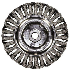 PFERD - 4" OD, 5/8-11 Arbor Hole, Knotted Stainless Steel Wheel Brush - 3/8" Face Width, 3/4" Trim Length, 0.02" Filament Diam, 15,000 RPM - Americas Industrial Supply