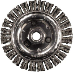 PFERD - 6" OD, 5/8-11 Arbor Hole, Knotted Stainless Steel Wheel Brush - 3/16" Face Width, 1-1/8" Trim Length, 0.02" Filament Diam, 12,500 RPM - Americas Industrial Supply