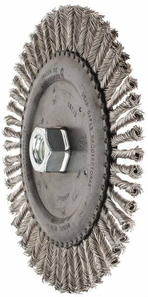 PFERD - 6-7/8" OD, 5/8-11 Arbor Hole, Knotted Stainless Steel Wheel Brush - 3/16" Face Width, 1-1/2" Trim Length, 0.02" Filament Diam, 9,000 RPM - Americas Industrial Supply