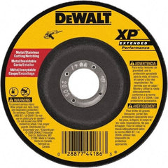 DeWALT - 24 Grit, 9" Wheel Diam, 3/32" Wheel Thickness, 7/8" Arbor Hole, Type 27 Depressed Center Wheel - Zirconia Alumina, Resinoid Bond, 6,600 Max RPM - Americas Industrial Supply