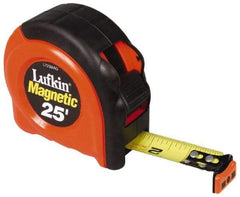 Lufkin - 25' x 1" Yellow Blade Tape Measure - 1/16" Graduation, A5 Graduation Style, Orange/Black Case - Americas Industrial Supply