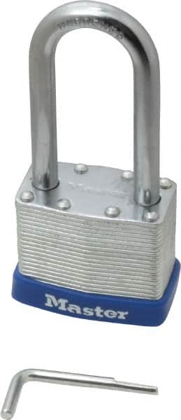 Master Lock - 2" Body Width, 2-1/4" Shackle Clearance, Laminated Steel Zinc Coating Combination Lock - 5/16" Shackle Diam, 15/16" Shackle Width - Americas Industrial Supply