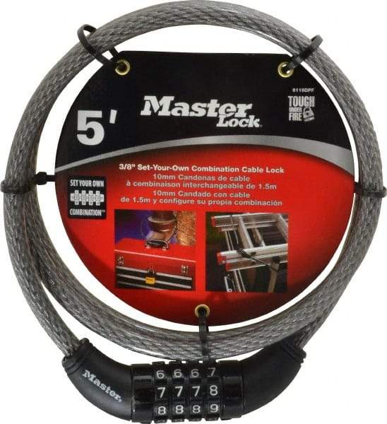 Master Lock - 5' Long Combination Cable Lock - 3/8" Diam - Americas Industrial Supply
