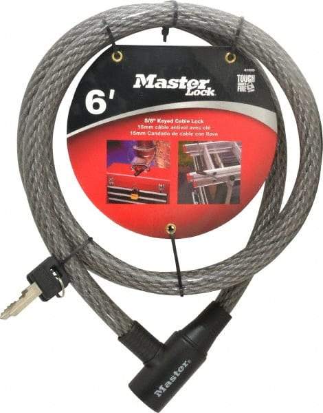 Master Lock - 6' Long Heavy Duty Cable Lock - 5/8" Diam, Keyed Different - Americas Industrial Supply